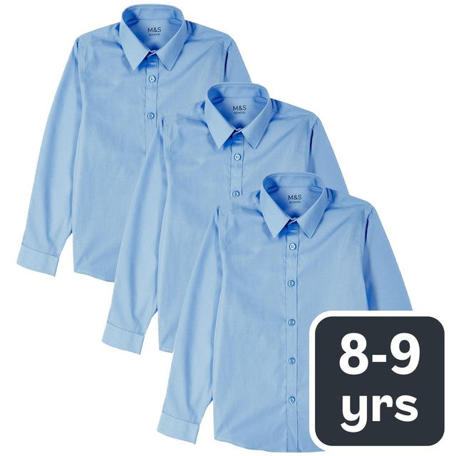 M&S boys slim fit school shirts blue 8-9, imported from the UK