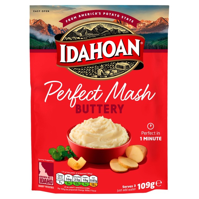 Idahoan Buttery Mash instant mashed potatoes 109g, UK version