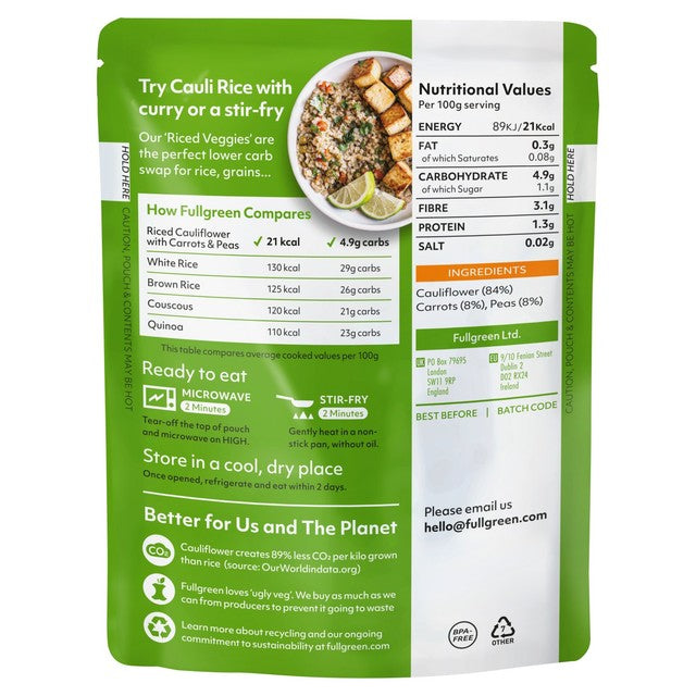 FullGreen Riced Cauliflower Carrots Peas 200g - British product