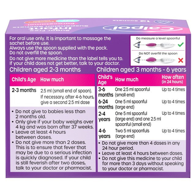 Calpol Infant Suspension Sachets Strawberry 2+ Months 12 Sachets - British product