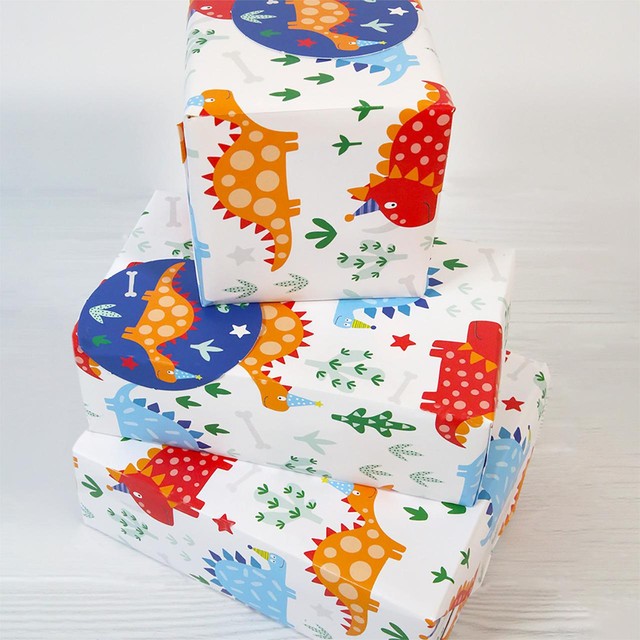 Abacus Dinosaurier Geschenkpapier 50 cm x 70 cm mit Anhängern - Britisches Produkt