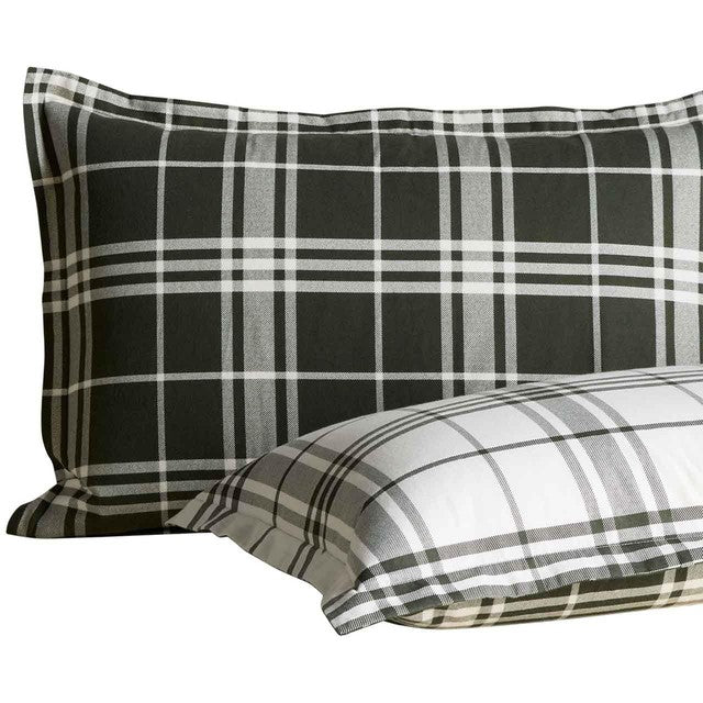M&S brushed cotton king size green checked bedding set, UK version