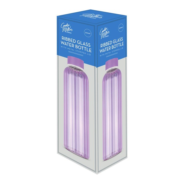 Cooke & Miller Lilac Ribbed Glass Water Bottle 500ml, UK version