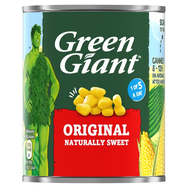 Green Giant Original Sweetcorn canned, imported from the UK