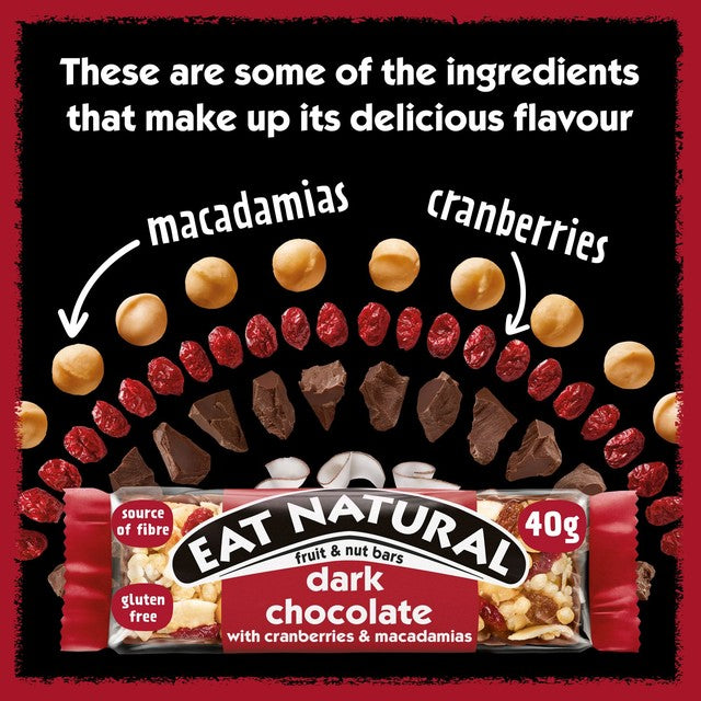 Eat Natural dark chocolate cranberries macadamias snack bar 3x40g - British product