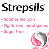 Strepsils Strawberry Sugar Free Sore Throat Lozenges 36 Pack (British brand)