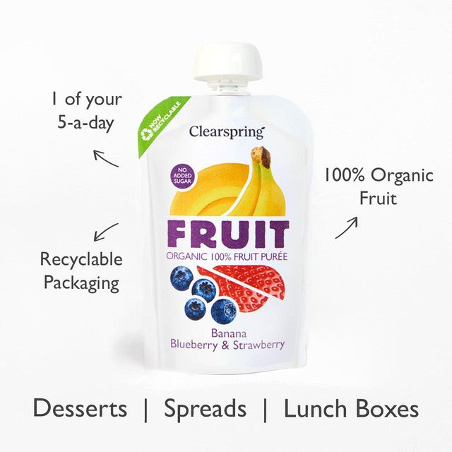 Clearspring Organic Fruit Puree Banana Blueberry Strawberry 100g - British product