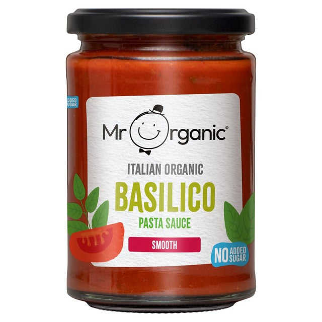 Mr Organic Smooth Basilico pasta sauce 350g, imported from the UK