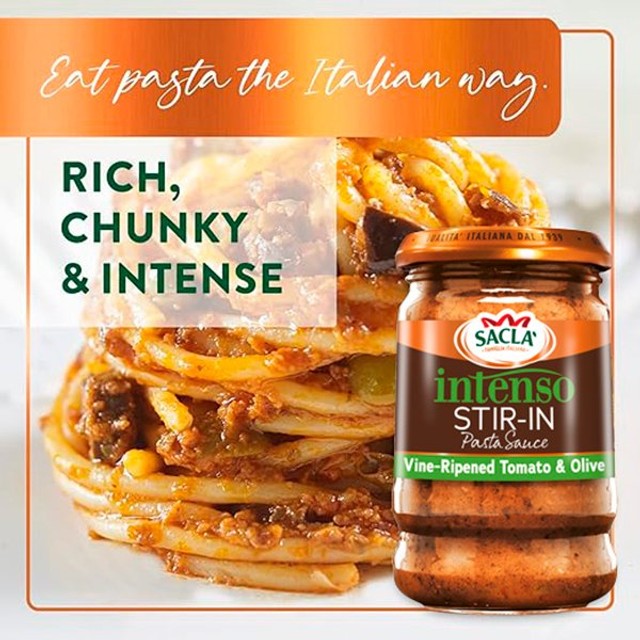 Sacla Tomato and Olive stir-in sauce 190g jar (British brand)