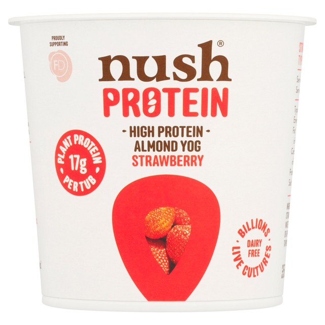 Nush Strawberry High Protein Almond Yogurt 350g, imported from the UK