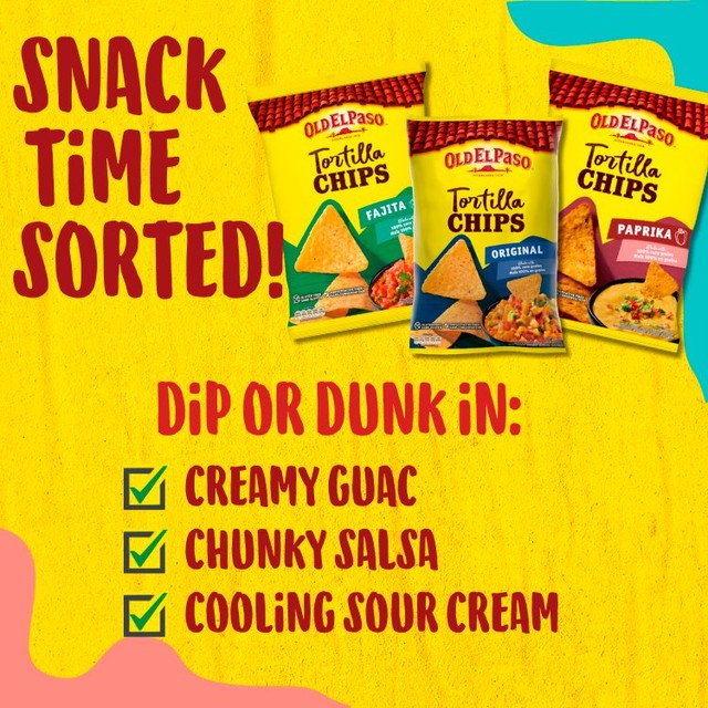 Old El Paso paprika flavour tortilla chips 185g, imported from the UK