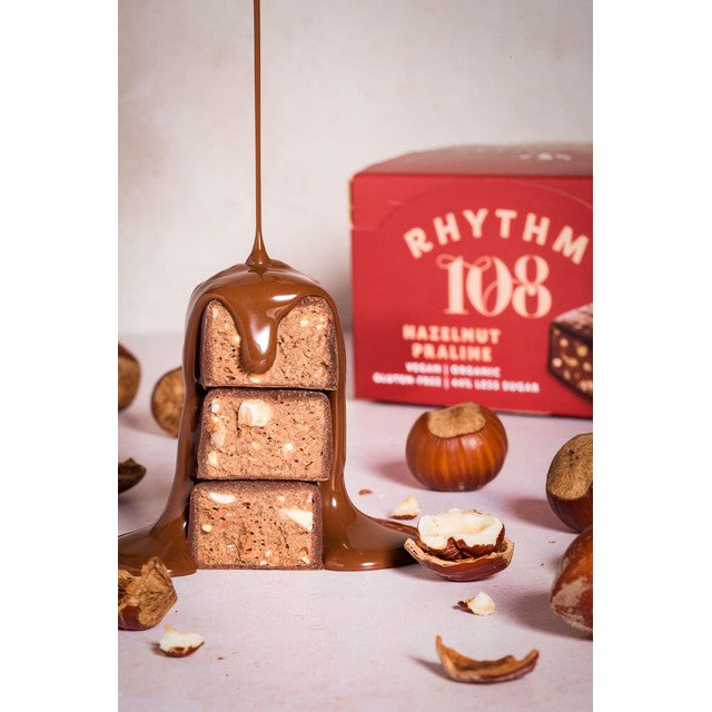 Rhythm 108 vegan hazelnut praline chocolate bar 33g, imported from the UK