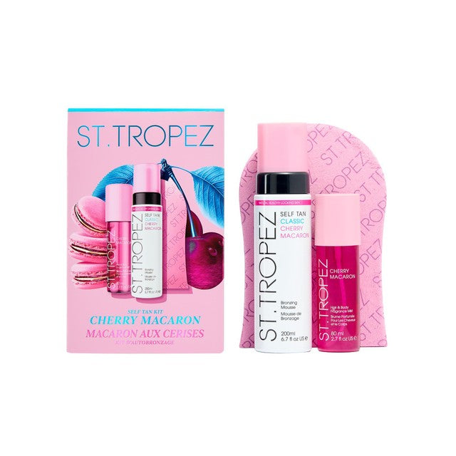St Tropez Self Tan Cherry Macaron Kit, imported from the UK