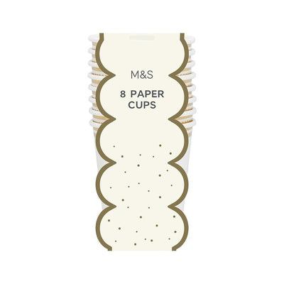 M&S Weiße & Goldene Papier-Partybecher 8er-Pack 250ml