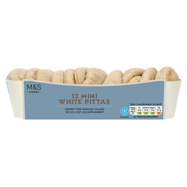 M&S mini white pitta breads 12 per pack, imported from the UK