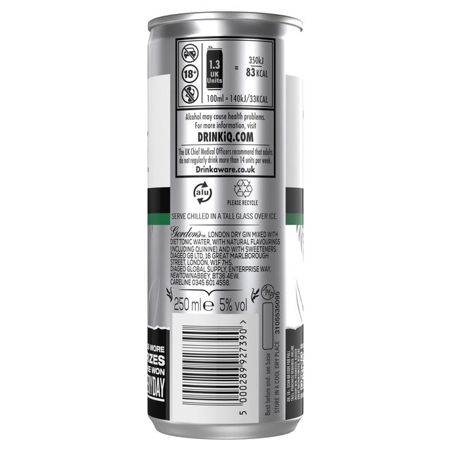 Gordon's premixed gin and diet tonic 250ml can, UK version