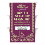M&S Indian dip selection with tomato chilli, coriander mint, and mango chutney 3 x 50g, imported from the UK