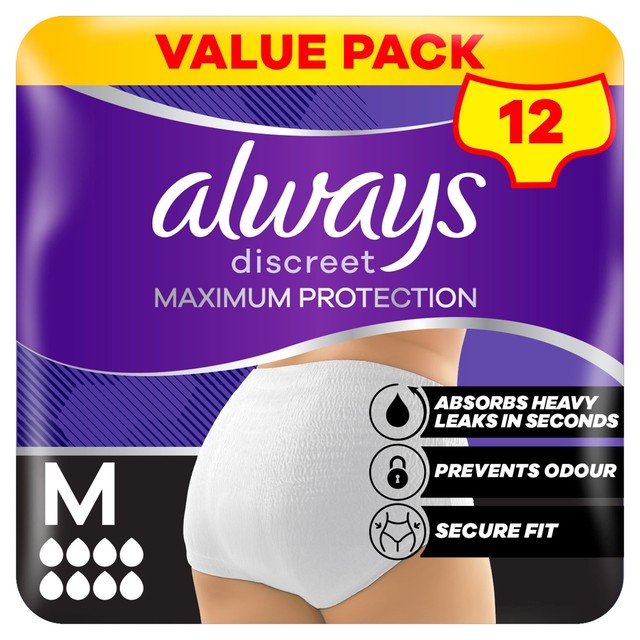 Always Maximum Protection incontinence pants medium 12 count, UK version