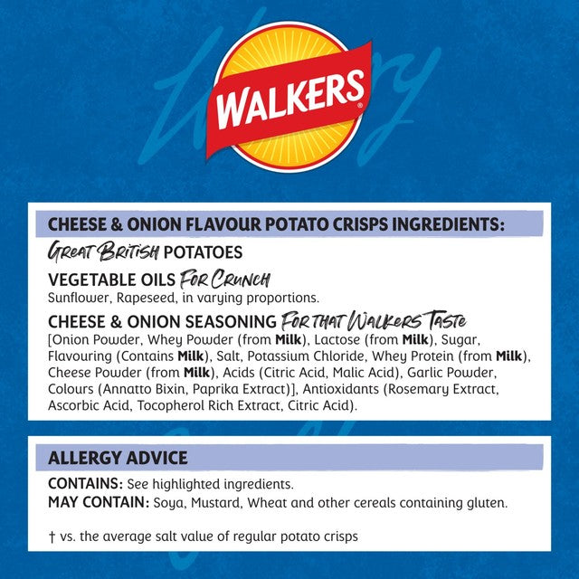 Walkers Cheese & Onion crisps 6-pack multipack (British brand)