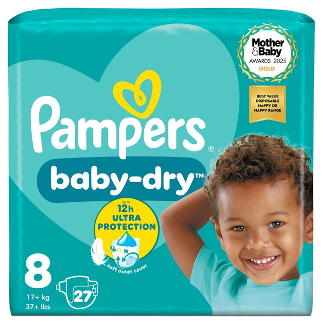 Pampers Baby-Dry Nappies Size 8 (17kg+) Essential Pack (British brand)