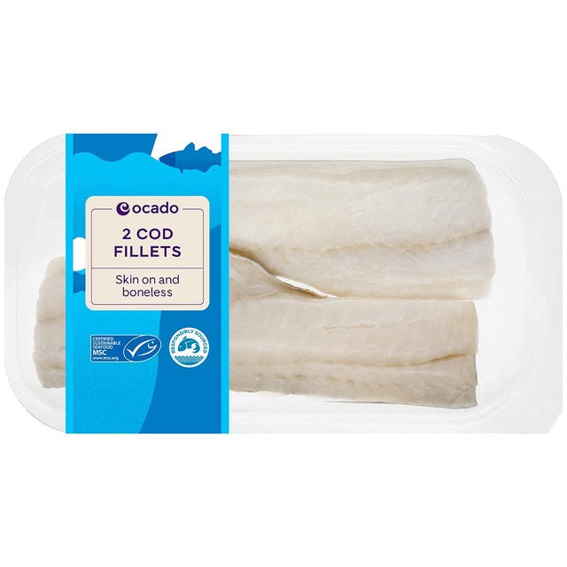 Ocado MSC cod fillets skin-on and boneless, imported from the UK