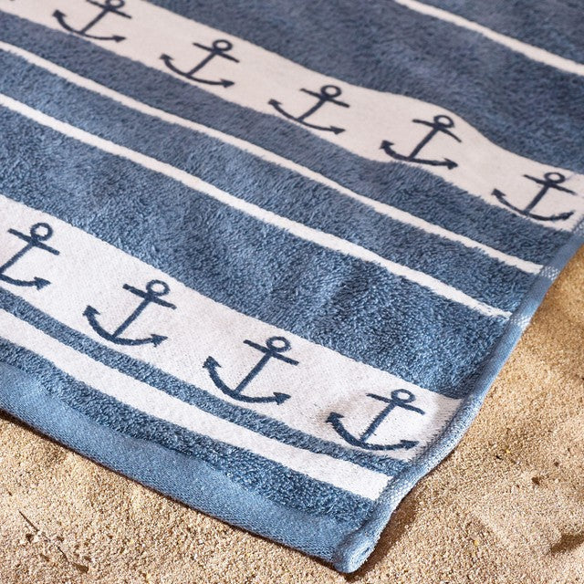 Catherine Lansfield beach towel teal anchor accents 90x180cm - British product