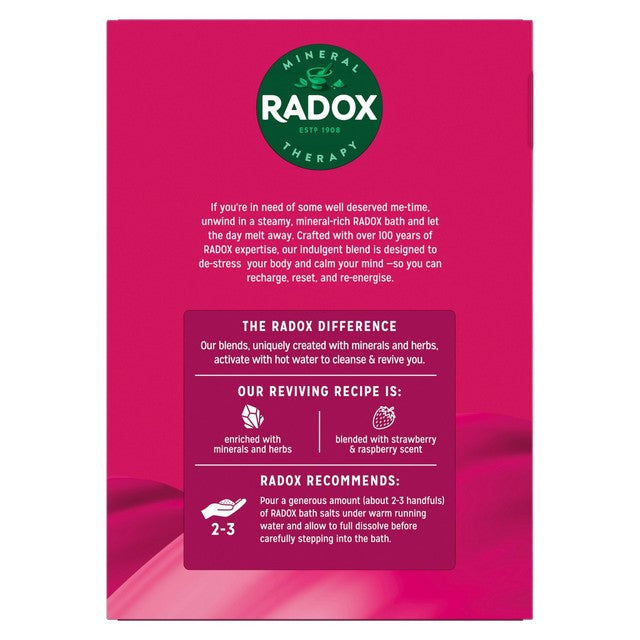 Radox Feel Radiant bath salts with strawberry and raspberry scent - British brand