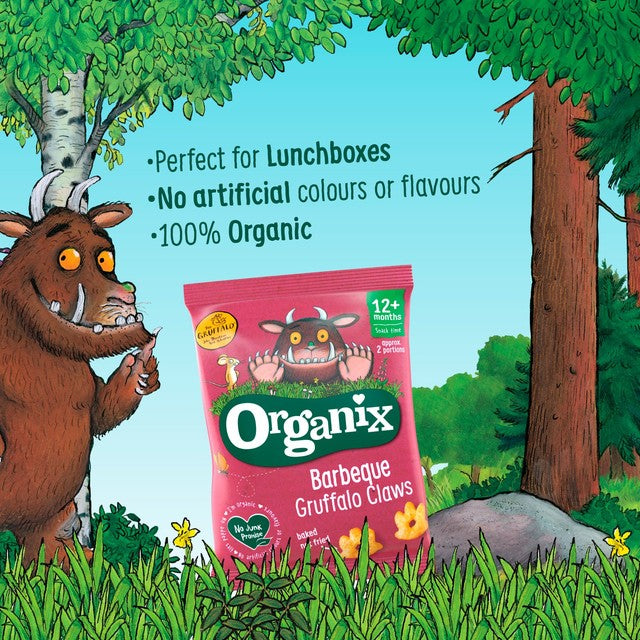 Organix Gruffalo Claws Cheese Onion 4x15g, imported from the UK