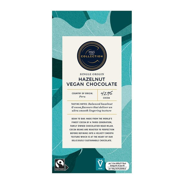 M&S Peruvian hazelnut vegan chocolate 100g, imported from the UK