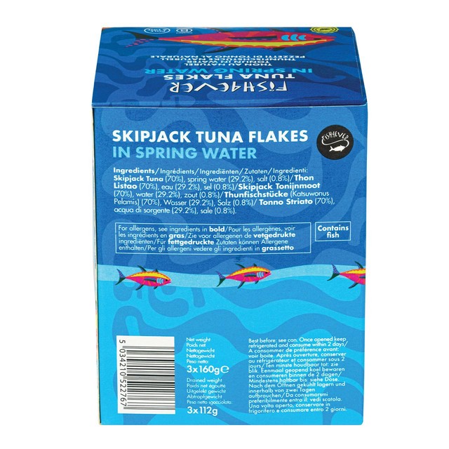 Fish 4 Ever skipjack tuna flakes spring water 3x160g - British product
