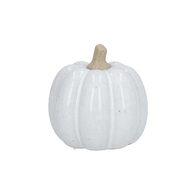 M&S Gisela Graham White Earthenware Small Pumpkin Ornament Autumn Halloween Home Decor- Buy online at McGrocer