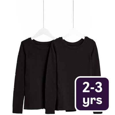 Lot de 2 hauts thermiques unisexe M&S Heatgen pour enfants, noirs, 2-3 ans