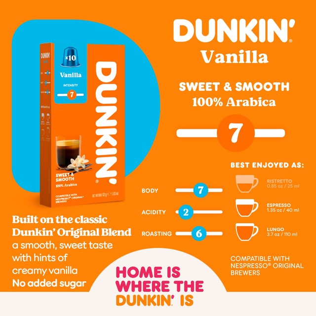 Dunkin Vanilla Nespresso compatible coffee pods (British brand)