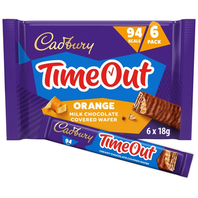 Cadbury Timeout Orange milk chocolate wafer bar 6 x 18g - British product