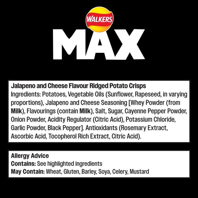 Walkers Max Strong Jalapeno & Cheese crisps 140g (British brand)