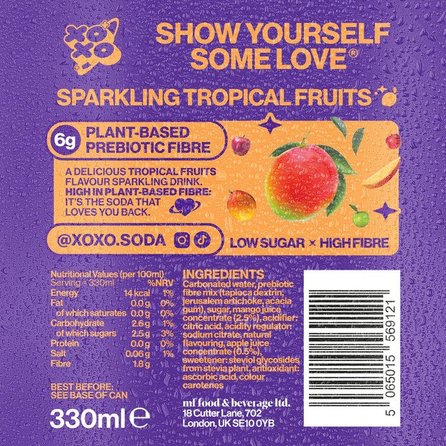 XOXO Sparkling Soda Tropical Flavour 4 x 330ml (British brand)