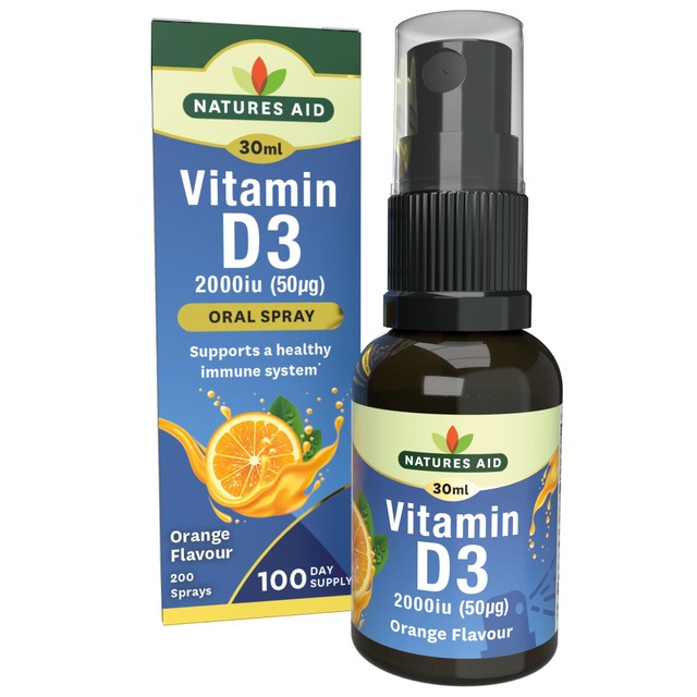 Natures Aid Vitamin D3 Oral Spray Orange Flavour 30ml, imported from the UK