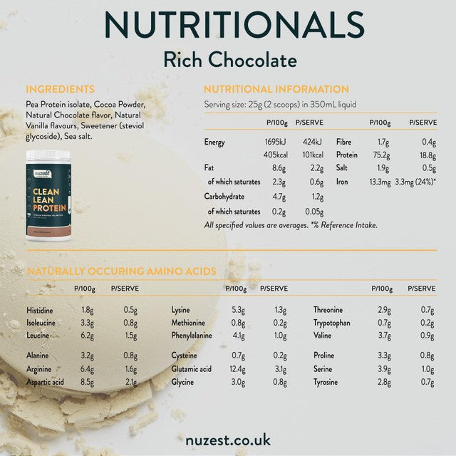 Nuzest Rich Chocolate protein powder 1kg, imported from the UK