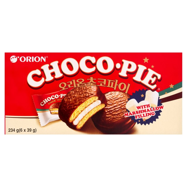 Orion Choco Pie chocolate marshmallow biscuit box (British brand)