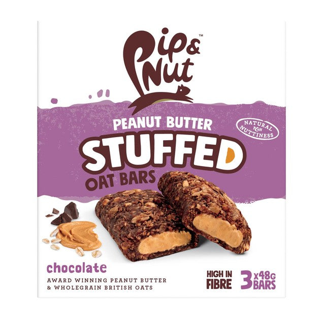 Pip & Nut Peanut Butter Stuffed Oat Bar Chocolate 3 x 48g, imported from the UK