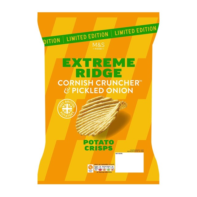 M&S Extreme Ridge crisps with Cornish cheddar and pickled onions, imported from the UK