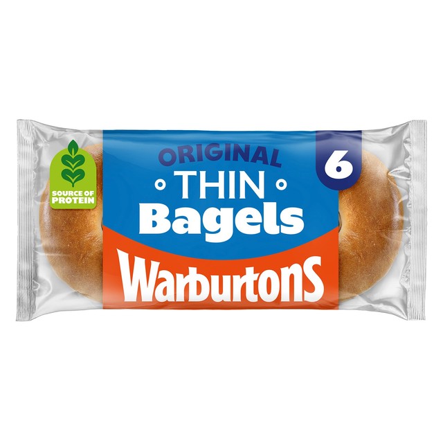 Warburtons plain thin bagels 6 pack (British brand)