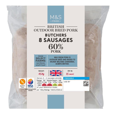 M&S M&S Butchers 8 Schweinefleisch Würstchen 454g - Jetzt online bei McGrocer kaufen