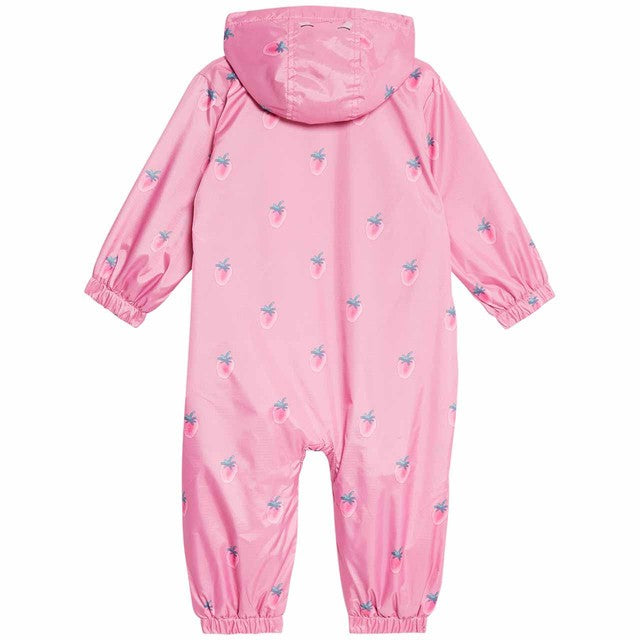 M&S girls strawberry hooded puddlesuit pink 9-12 months, imported from the UK