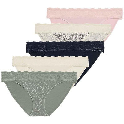 M&S Damen Bikini-Höschen aus Baumwollmischung mit Print, Grün Mix, Größe 10
