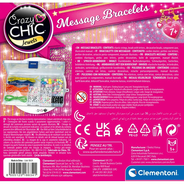 Clementoni Crazy Chic message bracelet craft kit, imported from the UK