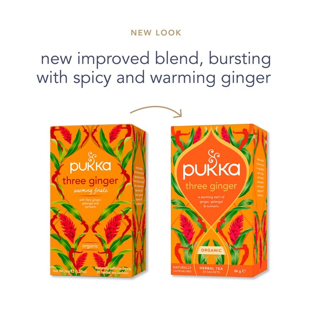 Pukka Three Ginger herbal tea bags x20, imported from the UK