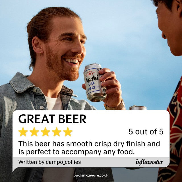 Asahi Super Dry 0% alcohol-free lager beer in 330ml cans - British product