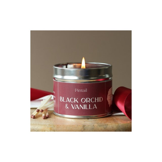 Pintail Black Orchid & Vanilla tin candle 225g, imported from the UK