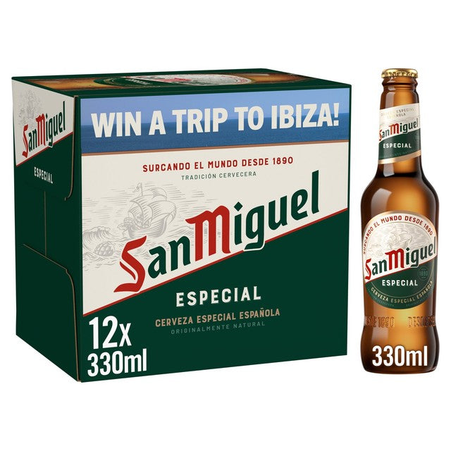 San Miguel premium lager beer 5% ABV bottles, UK version